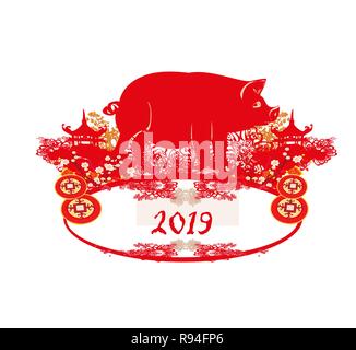 Happy Chinese New Year 2019 Banner - Jahr des Schweins Stock Vektor