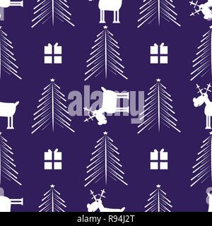 Weihnachten lustig Rotwild, Geschenk und Weihnachten Baum. Neues Jahr nahtlose Muster 10 eps Stock Vektor
