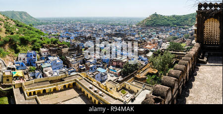 Blick über Bundi von Bundi Palace, Rajasthan, Indien Stockfoto