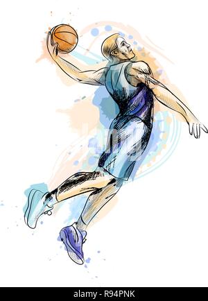 Abstrakte Basketball Spieler mit Ball von einem Splash von Aquarell Stock Vektor