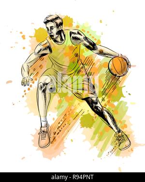 Abstrakte Basketball Spieler mit Ball von einem Splash von Aquarell Stock Vektor