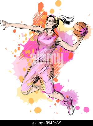 Abstrakte Basketball Spieler mit Ball von einem Splash von Aquarell Stock Vektor