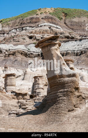 Hoodoos, eine geologische Formation in den Badlands - Alberta, Kanada Stockfoto