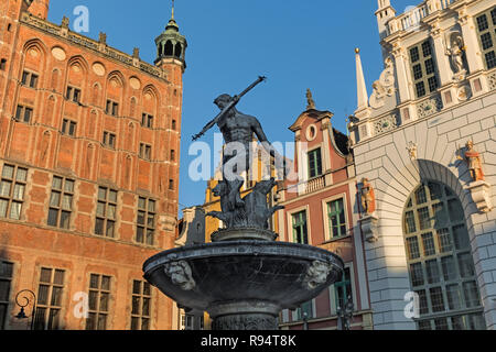 Neptunbrunnen Dlugi Targ lange Market Street Danzig Polen Stockfoto