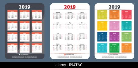 Kalender 2019 vektor design. Verkauf banner Template Design. Alle Elemente sind auf separaten Ebenen. Vektor, Illustration, eps 10. Stock Vektor