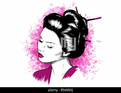 Schönen Japanischen Geisha hält Rote Vektor Illustration. Stock Vektor