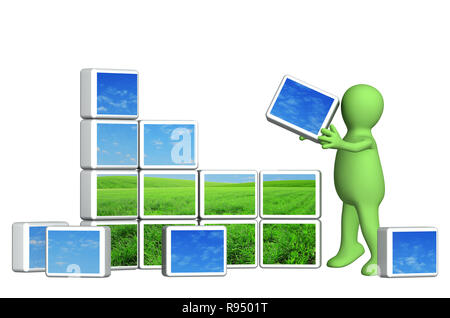 Puppe mit Teilen eines Puzzles. Über weiß Isoliert Stockfoto