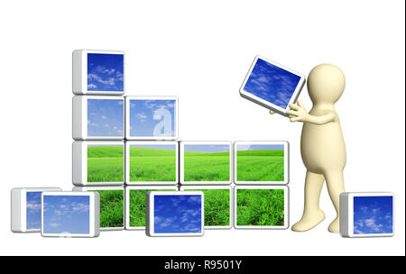 Puppe mit Teilen eines Puzzles. Über weiß Isoliert Stockfoto