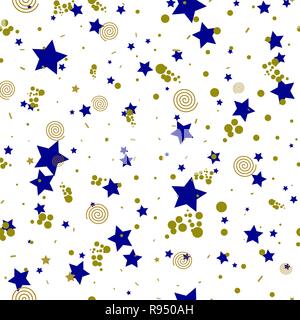 Geometrische nahtlose Muster in abstrakten Stil, gold Kreise, Sterne, Spiralen Stock Vektor