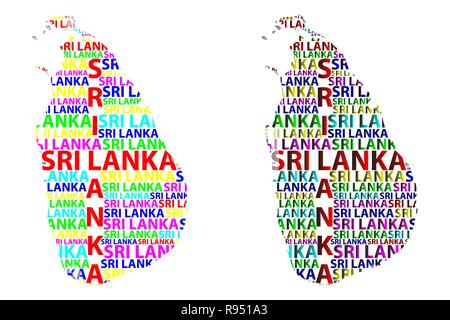 Skizze Sri Lanka Brief text Karte, der Demokratischen Sozialistischen Republik Sri Lanka - in der Form des Kontinents, Karte Sri Lanka (Ceylon) - Farbe Vektor il Stock Vektor