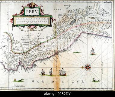 CARTOGRAFIA. MAPA DE PERU. REALIZADO POR JUAN JANSSENIO, AÑO 1613. SERVICIO GEOGRAFICO DEL EJERCITO. MADRID. Stockfoto