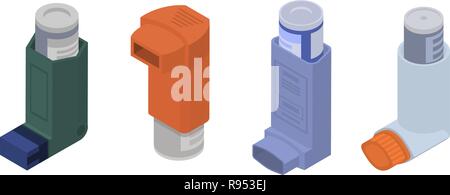 Inhalator Icon Set, isometrische Stil Stock Vektor