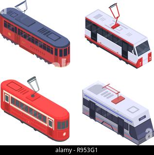 Tram Car Icon Set, isometrische Stil Stock Vektor