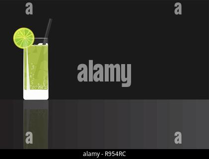 Lemonader grün auf schwarzem Hintergrund gespiegelt. Vector Illustration für Web und Print, Party Einladung oder Menü Dekoration Stock Vektor