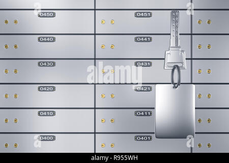 3D-Safe mit Schlüssel. Safe Spinde Stockfoto