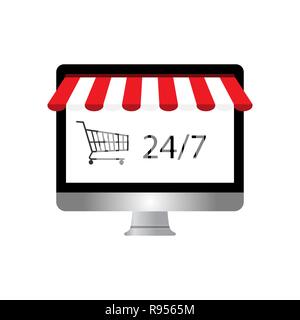 Vector Illustration, flache Bauform. Online shopping Symbol Stock Vektor