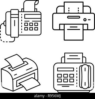 Fax Icon Set, outline Style Stock Vektor