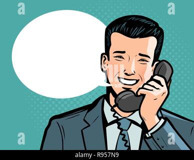 Geschäftsmann am Telefon zu sprechen. Telefon Gespräch, rufen Sie Konzept. Vector Illustration Stock Vektor