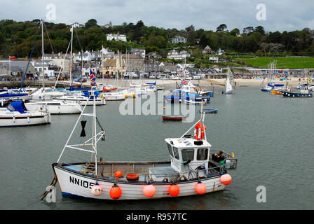 Boote im Hafen, Lyme Regis, Dorset, England Stockfoto