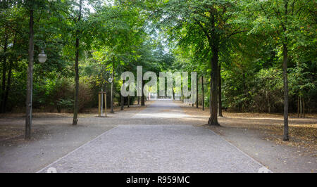 Tiergarten Park mit üppiger Flora in Berlin. Herbst mit fallenden Blätter und grüne Bäume Hintergrund. Natur in Deutschland. Stockfoto