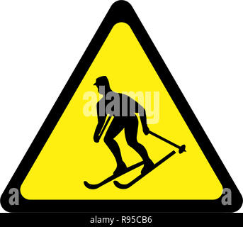 Warnschild mit Skifahrer Symbol Stockfoto