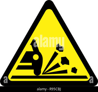 Warnschild mit Kies auf der Straße Symbol Stockfoto