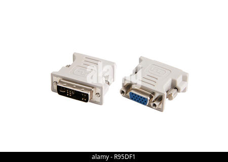 Stecker des Displays, RGB-auf-DVI-Adapter, isoliert auf wite Stockfoto