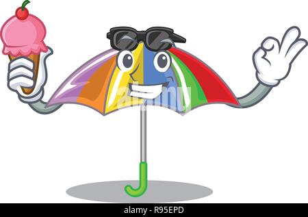 Mit Eis Regenbogen Regenschirm auf einem Maskottchen isoliert Stock Vektor