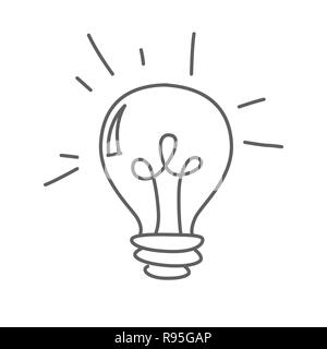 Leuchtende Lampe Lampe Vektor doodle Symbol isoliert auf Weiss, Hand gezeichneten skizzenhaften Stil Stock Vektor