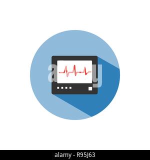 Pulsmesser Farbe Symbol mit Schatten auf einem blauen Kreis. Heartbeat. Elektrokardiogramm Vector Illustration Stock Vektor