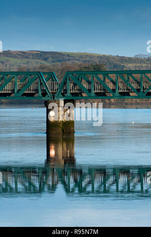 Eisenbahnbrücke über den Fluss Shannon von Kings Island in Limerick, Irland gesehen. Stockfoto