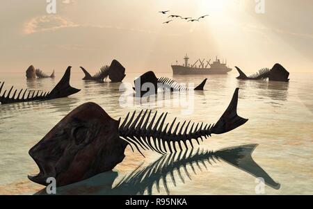 Tote Fische getötet durch Umweltverschmutzung, der lag auf einem Bett aus Meer oder Ozean getrocknet. Stockfoto