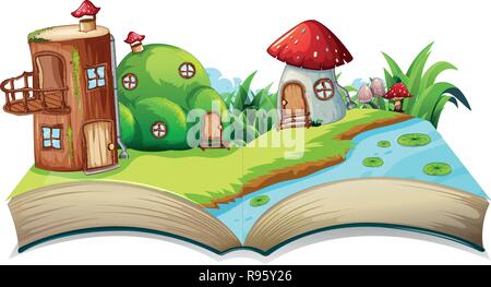 Ein Märchenland opn open book Illustration Stock Vektor