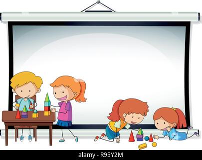 Doodle Kinder auf Leinwand Vorlage Abbildung Stock Vektor
