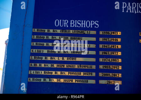 Liste der Bischöfe der St Mary's Cathedral Batticaloa Sri Lanka Stockfoto