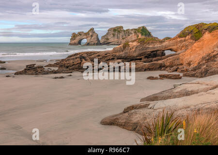 Wharariki Beach, Cape Farewell, Puponga, Südinsel, Neuseeland Stockfoto