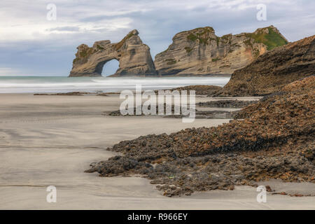 Wharariki Beach, Cape Farewell, Puponga, Südinsel, Neuseeland Stockfoto