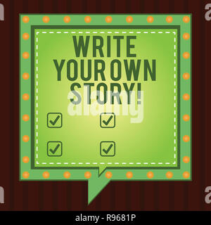 Schreiben Hinweis zeigen Schreiben Sie Ihre eigene Geschichte. Business foto Präsentation der Schreiber des demonstratingal Schicksal und Erfolg Square Sprechblasen im Inneren. Stockfoto
