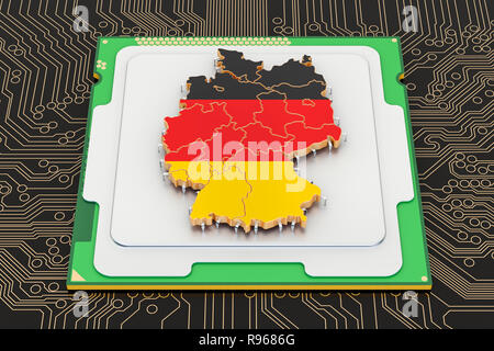 CPU Prozessor Einheit mit Flagge von Deutschland, 3D-Rendering Stockfoto