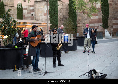 Sreet Darsteller in Plaza in Barcelona Spanien Stockfoto