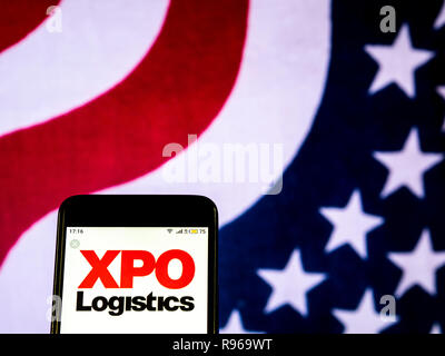 XPO Logistik Firmenlogo auf dem Smartphone angezeigt Stockfoto