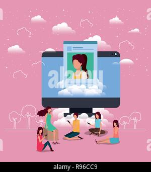 Soziale Gemeinschaft mit Smartphones mit dem Computer Stock Vektor