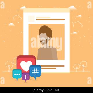 Bild des Menschen in der ACOUNT mit Trend Icons einstellen Stock Vektor