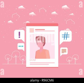 Bild des Menschen in der ACOUNT mit Trend Icons einstellen Stock Vektor