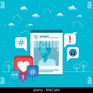 Bild des Menschen in der ACOUNT mit Trend Icons einstellen Stock Vektor