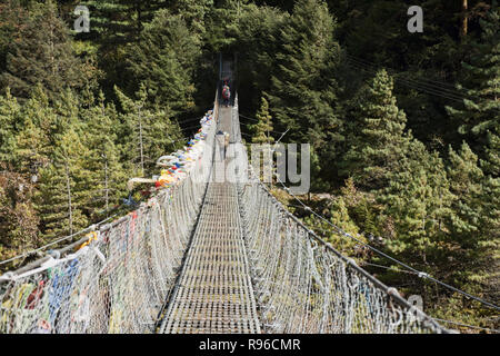 Hängebrücke über den Dudh Kosi, Everest Base Camp trek, Khumbu, Nepal Stockfoto