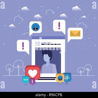 Bild des Menschen in der ACOUNT mit Trend Icons einstellen Stock Vektor