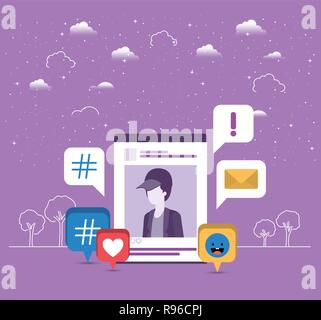 Bild des Menschen in der ACOUNT mit Trend Icons einstellen Stock Vektor