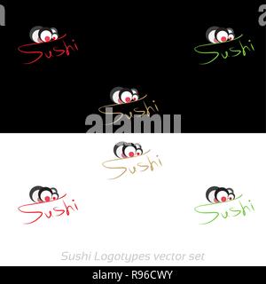 Sushi maki Schriftzug für Sie eine Bar und ein Restaurant, kreative asiatische Logo in Grün, Rot und Braun, gut für Web und Print Design Stock Vektor