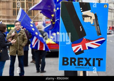 London, Großbritannien. Dezember 2018 20. sich im Fuß poster Schießen. Anti Brexit SODEM Demonstrationen weiterhin als Parlament geht in die Weihnachtsferien. Houses of Parliament, London.UK Credit: michael Melia/Alamy leben Nachrichten Stockfoto